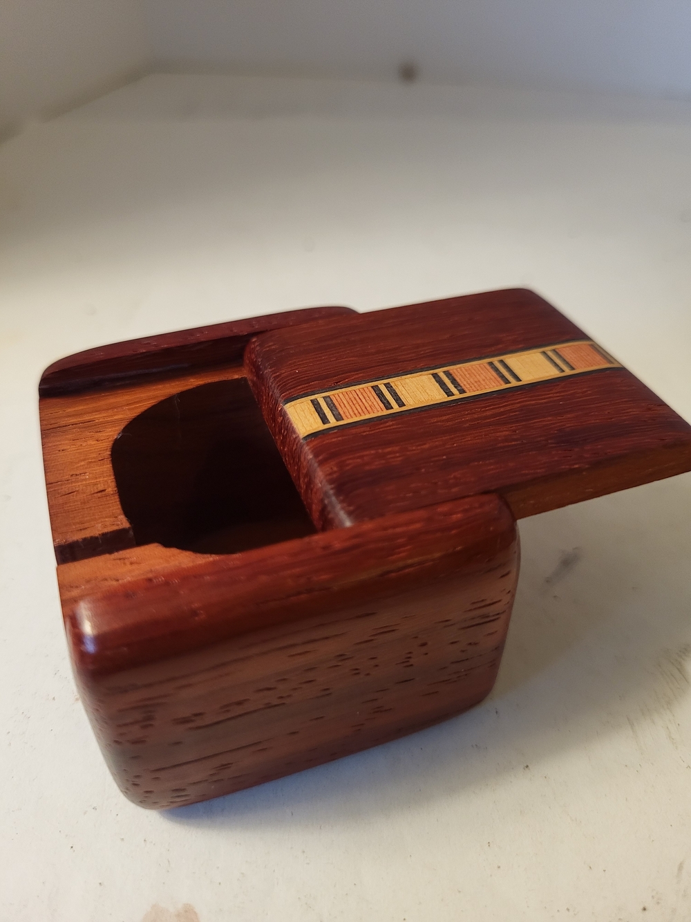 Handcrafted Heartwood Creations Wood Inlay Stamp Dispenser Box 2"
